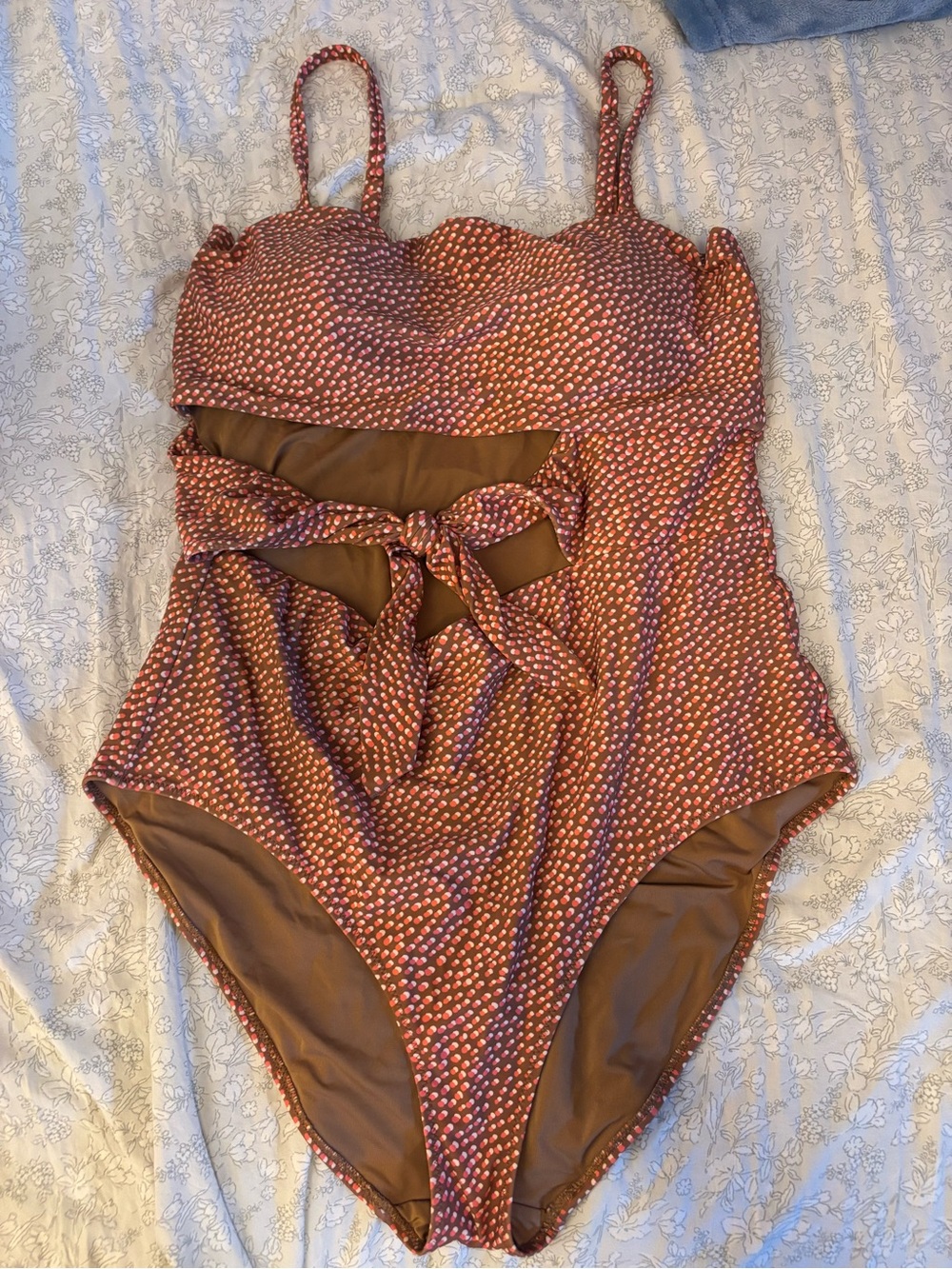aerie brown and pink polka dot One-Piece Swimsuit size XL LONG
